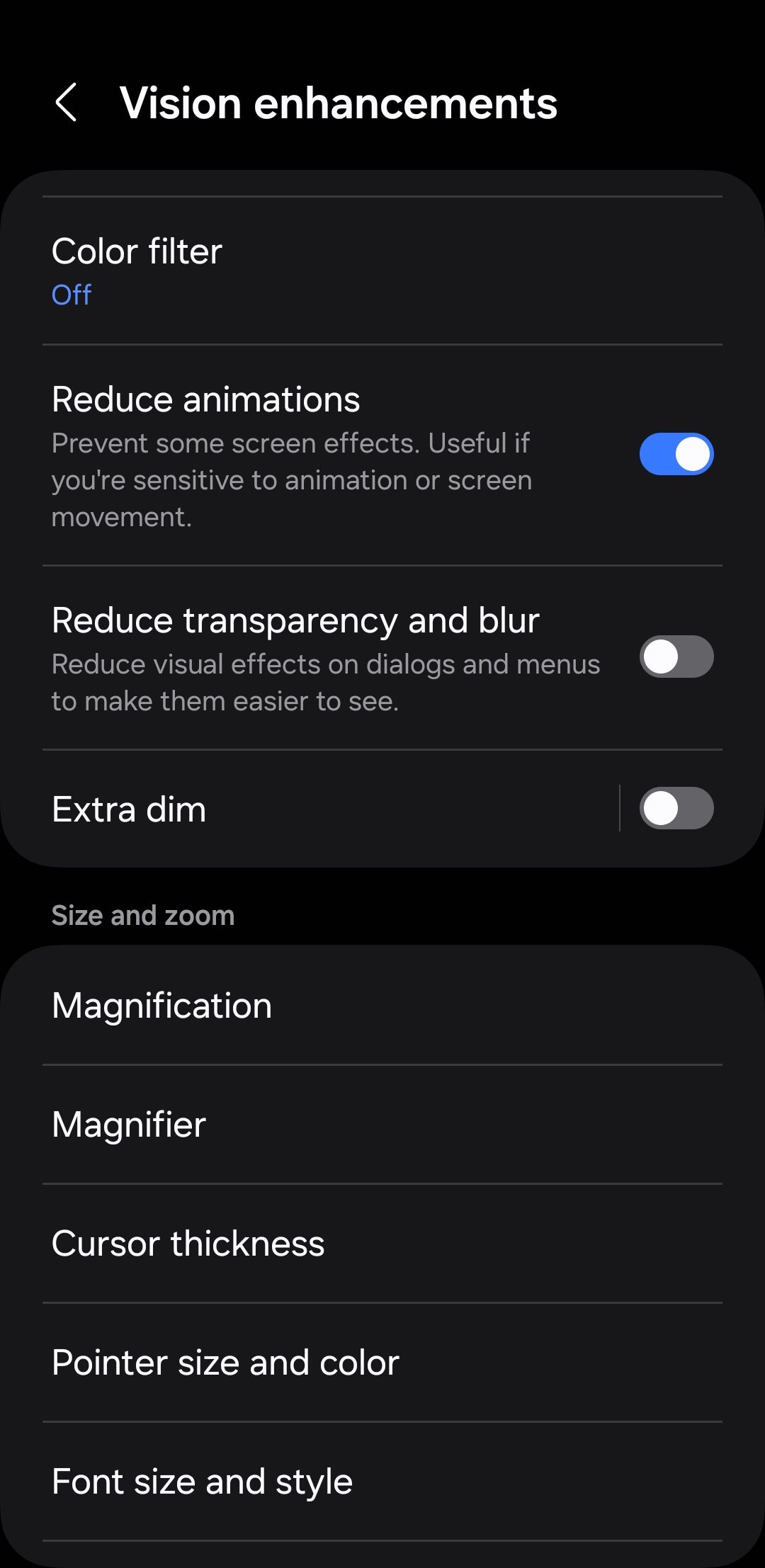 Reduce animations option on Android phone