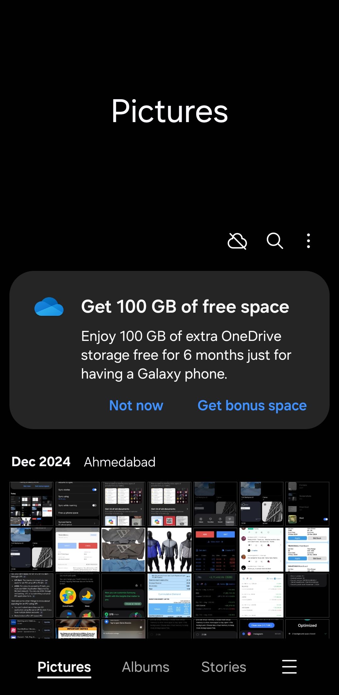 Samsung Gallery showing OneDrive offer