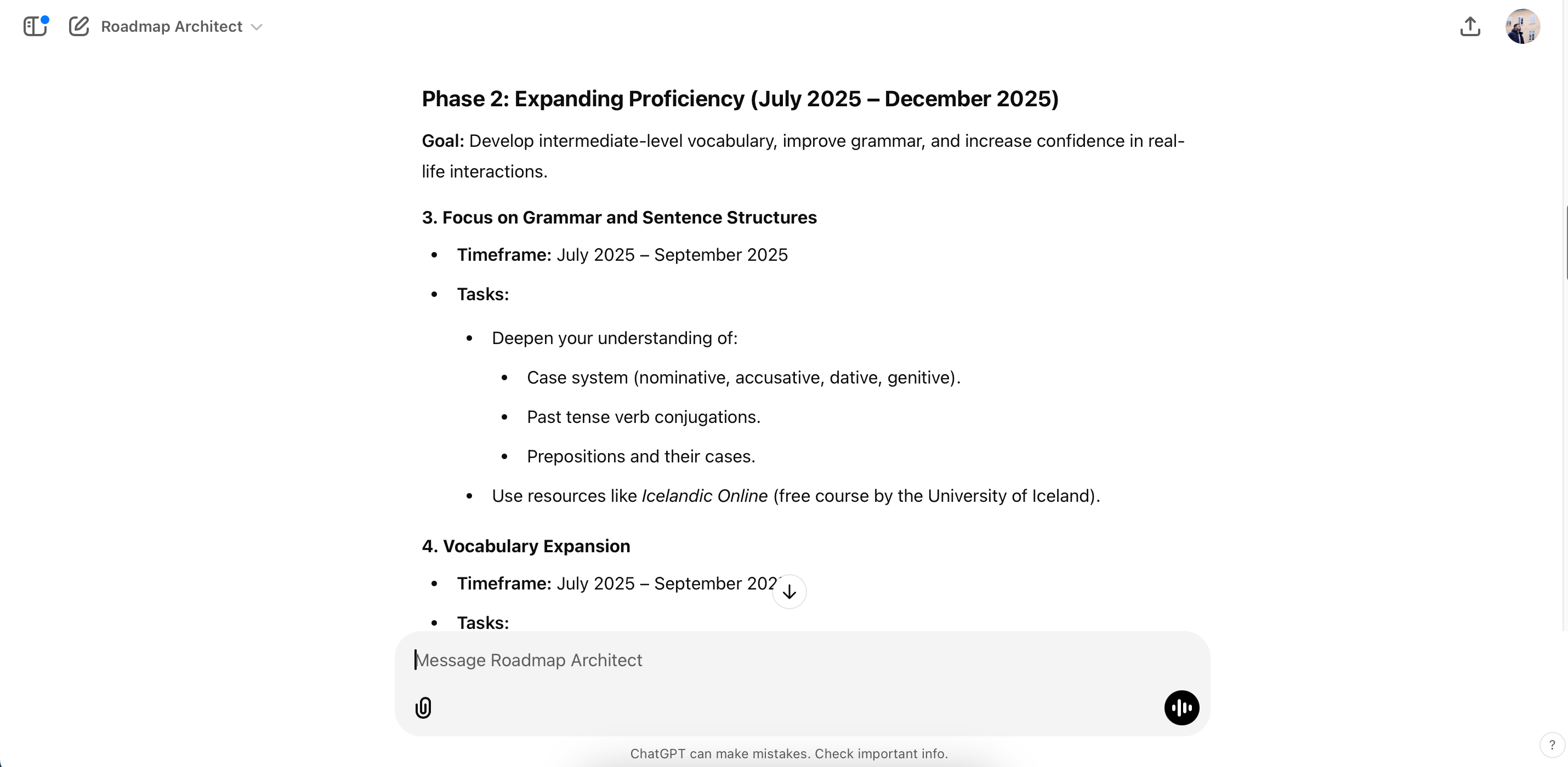 Using a custom GPT to create a language-learning roadmap