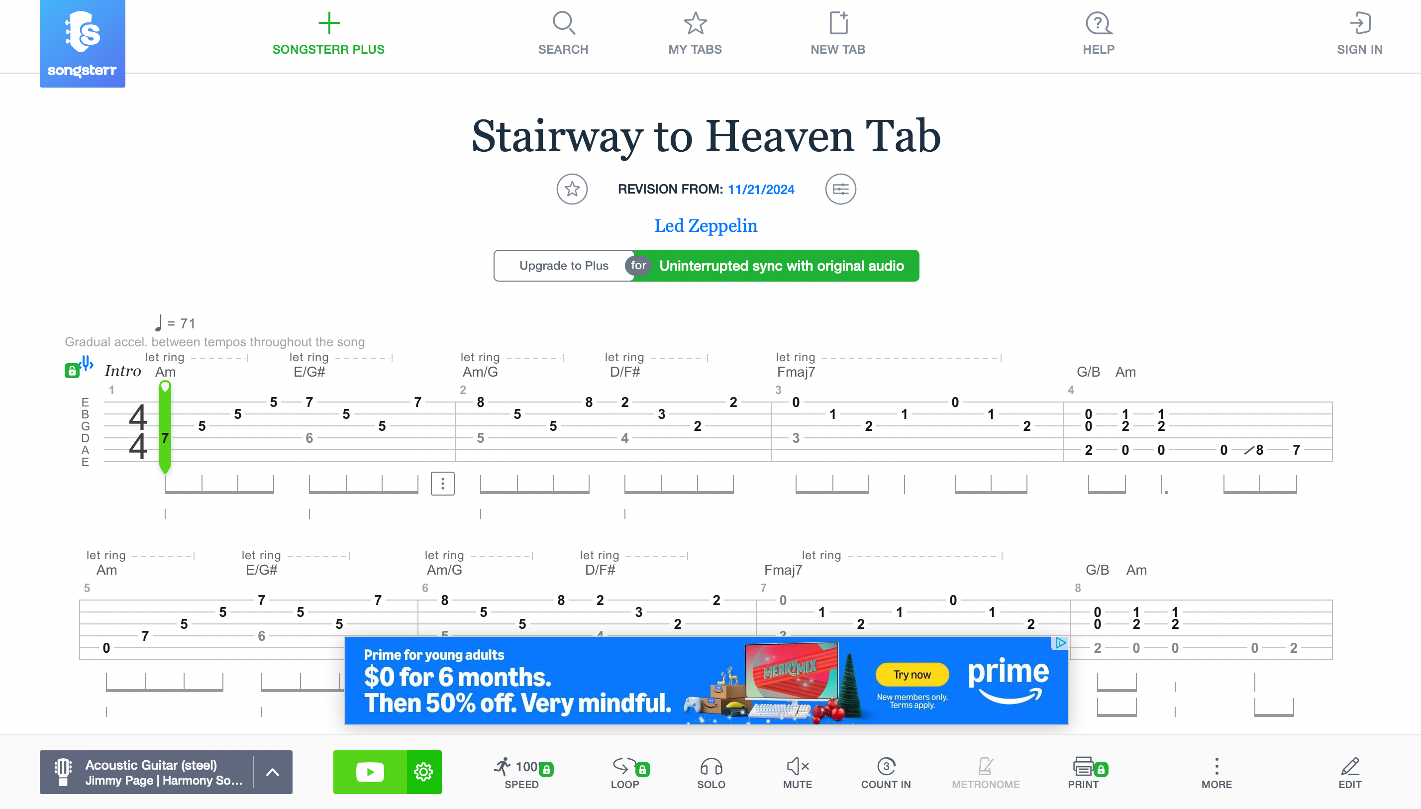 Stairway to Heaven Tab on Songster 