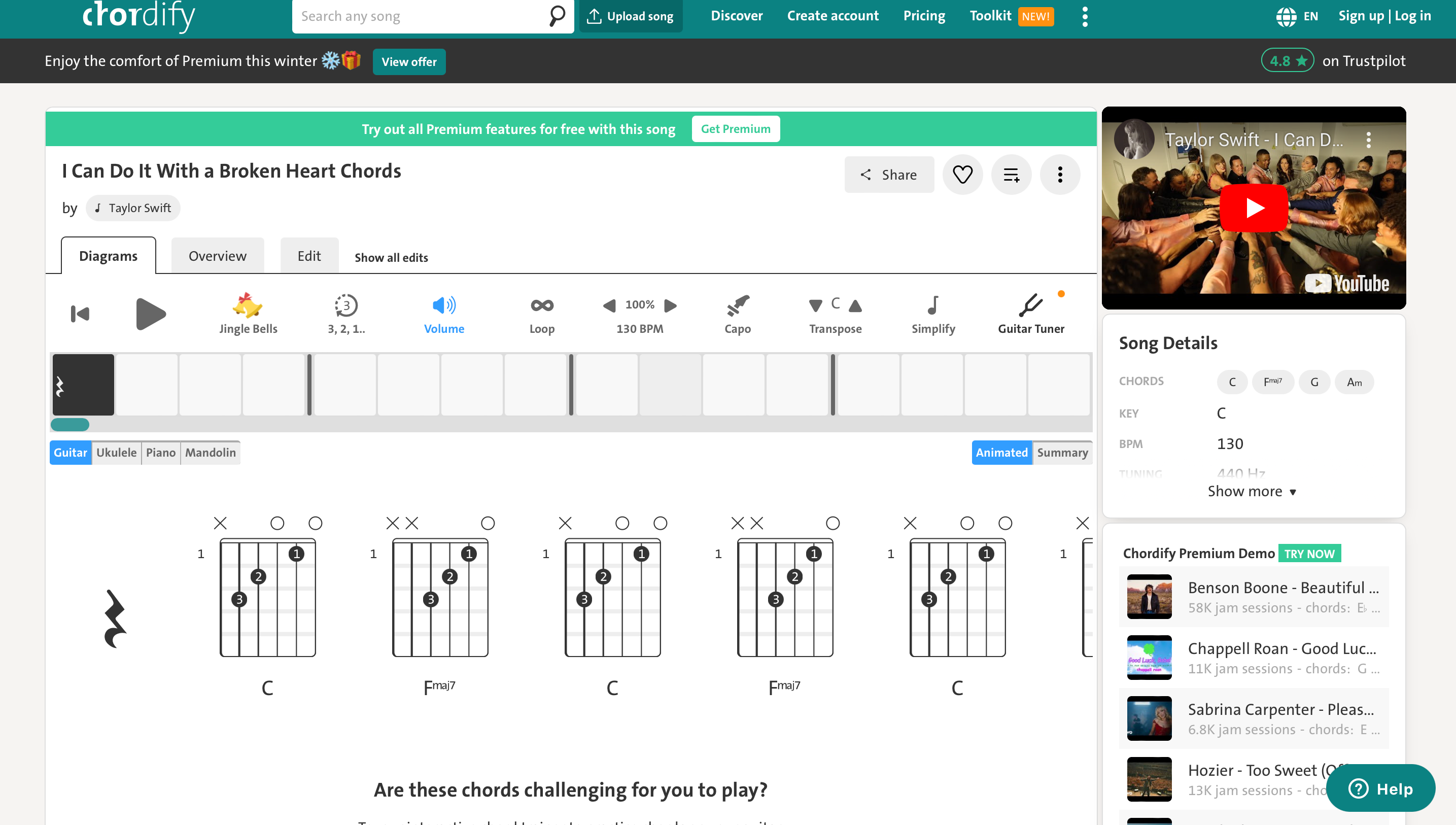 Chordify chords for I Can Do It With A Broken Heart by Taylor Swift