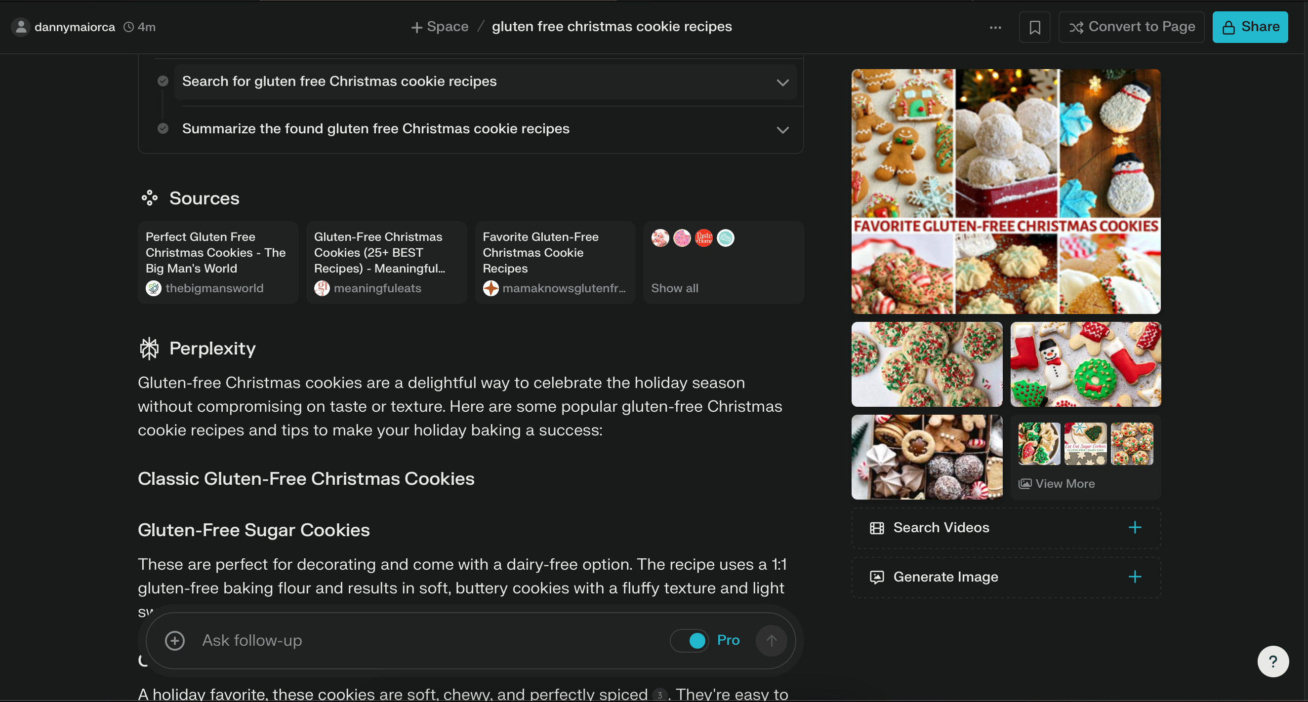 Searching for cookie recipes in Perplexity