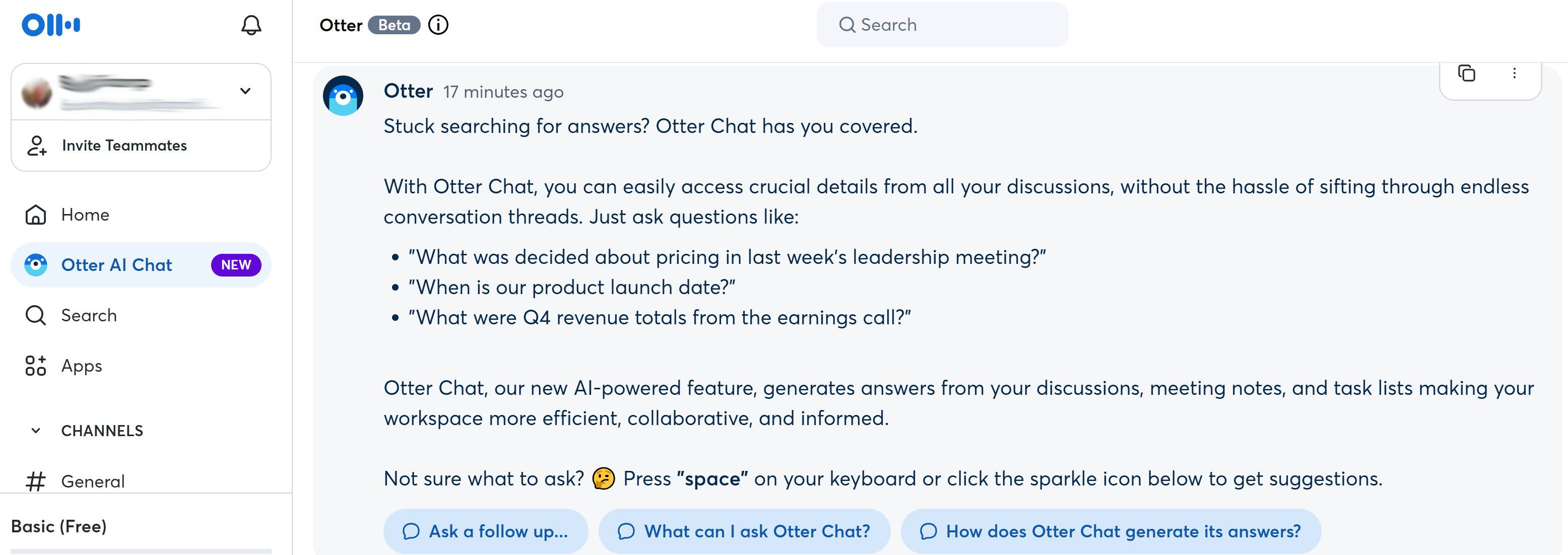 Screenshot Of Otter AI Chatbot-1