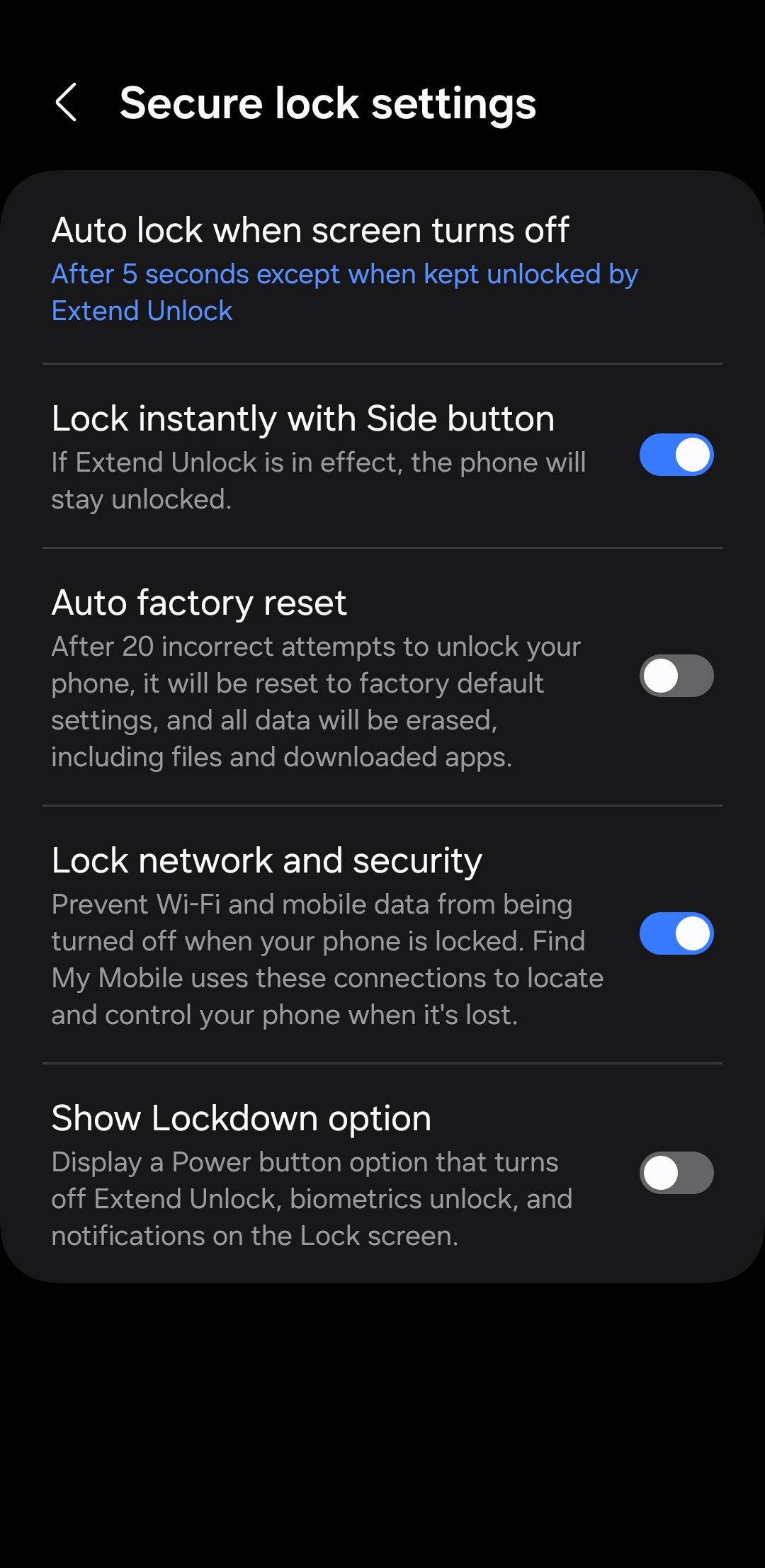 Secure lock settings menu on Android