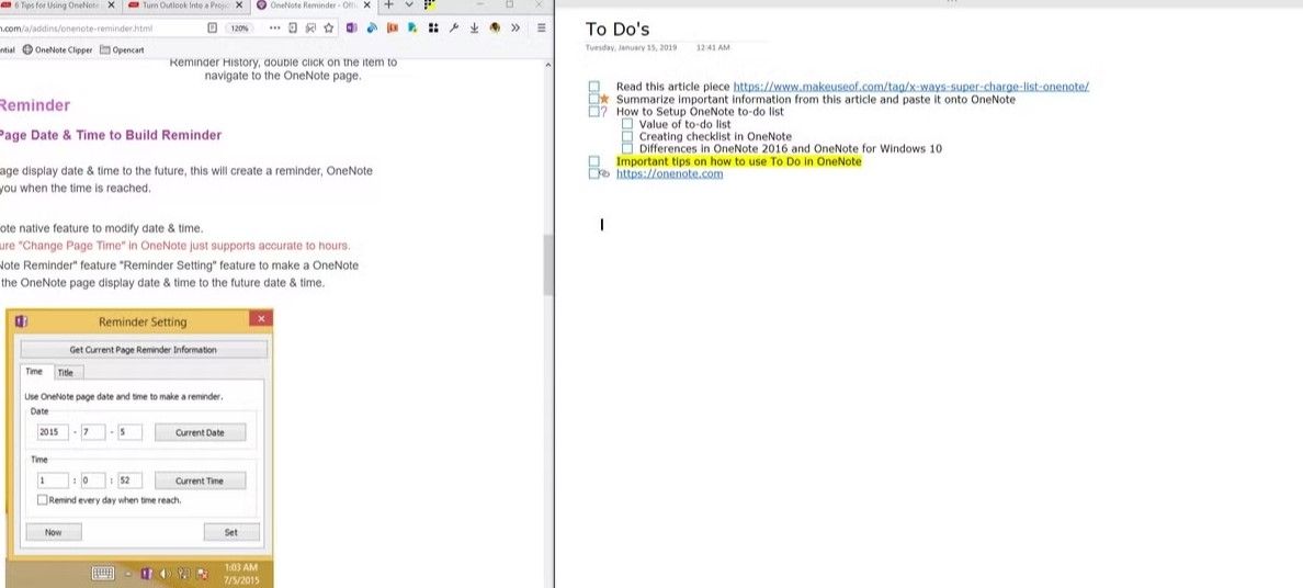Setting Reminders in OneNote