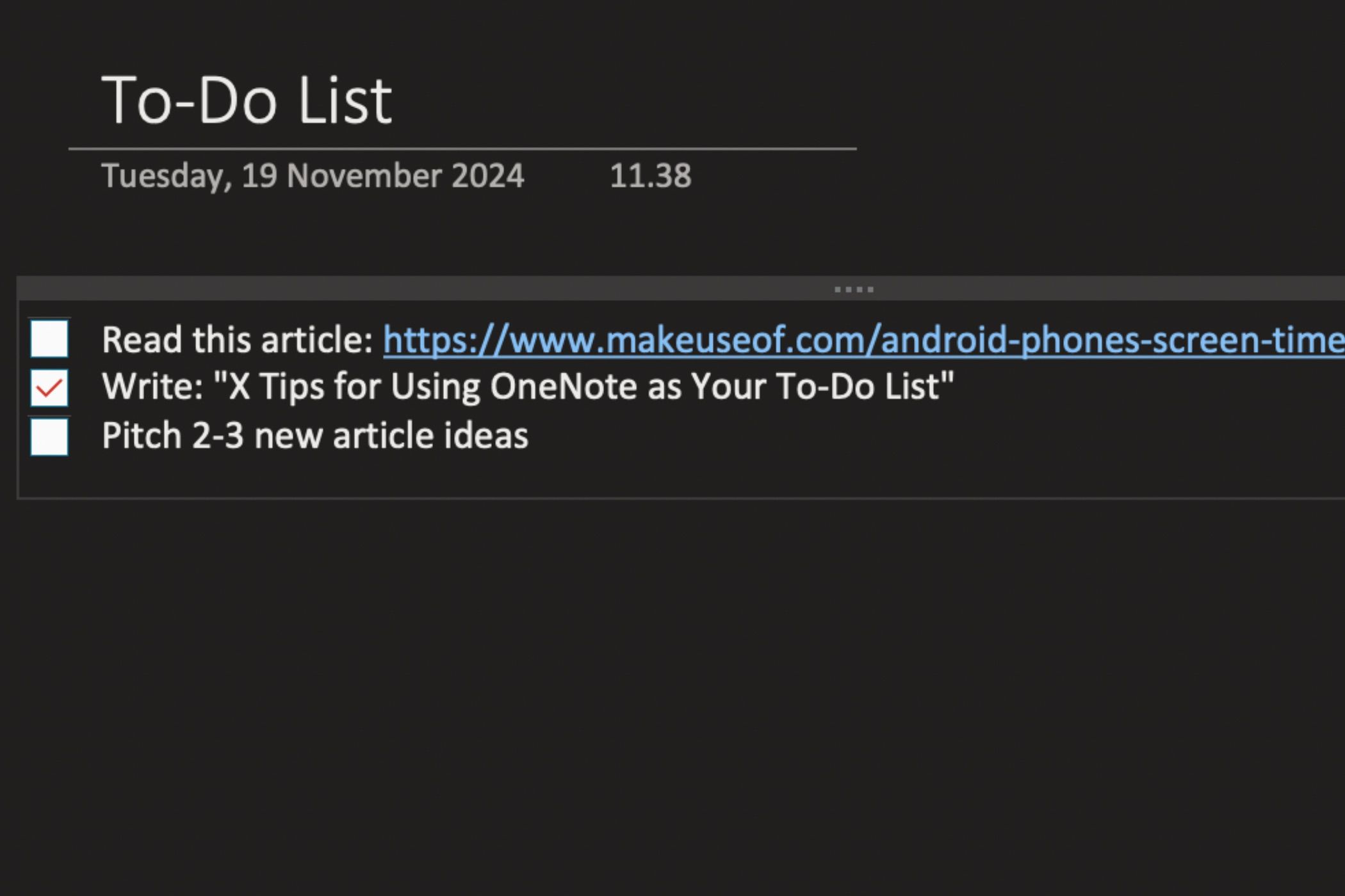 Using Shortcuts in a OneNote To-Do List