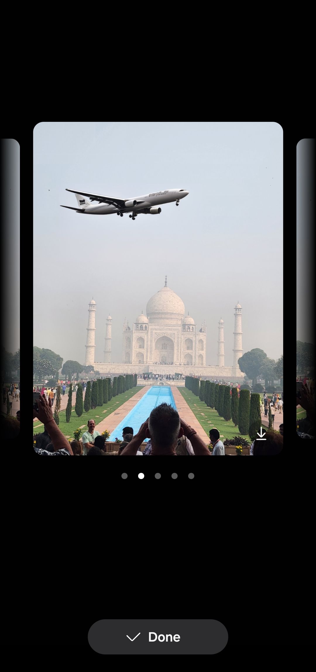 Sketch to image feature showing a airplane over Taj Mahal