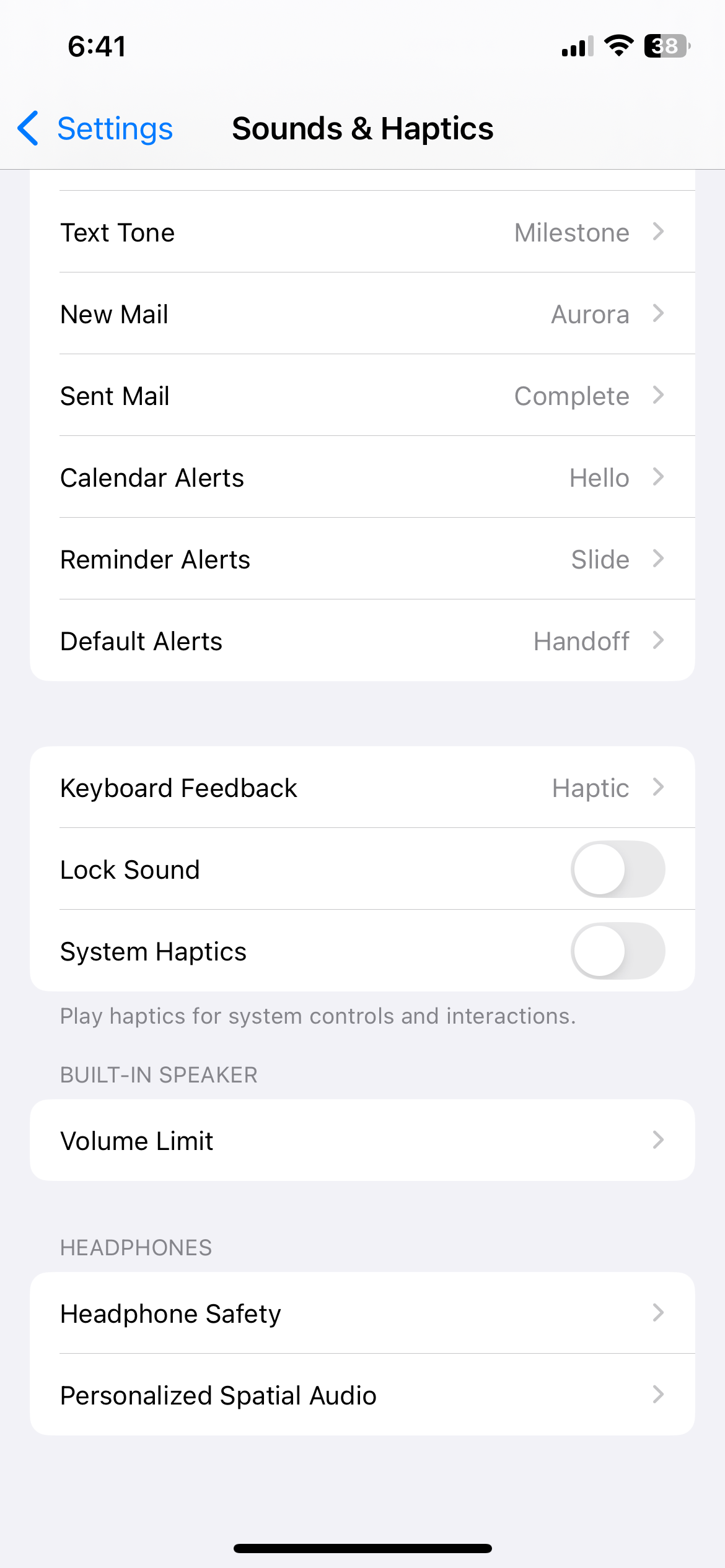 Sound settings and haptics on iPhone