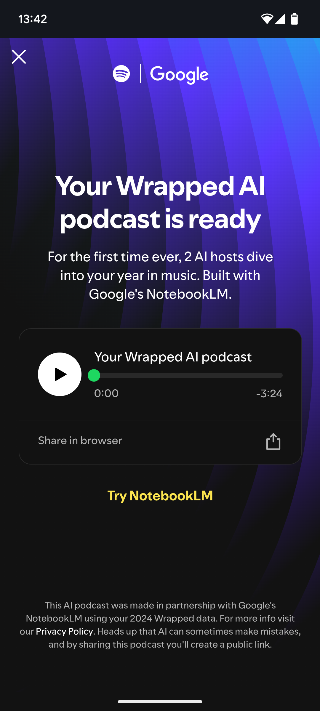 Spotify's Wrapped AI Podcast waiting to be started