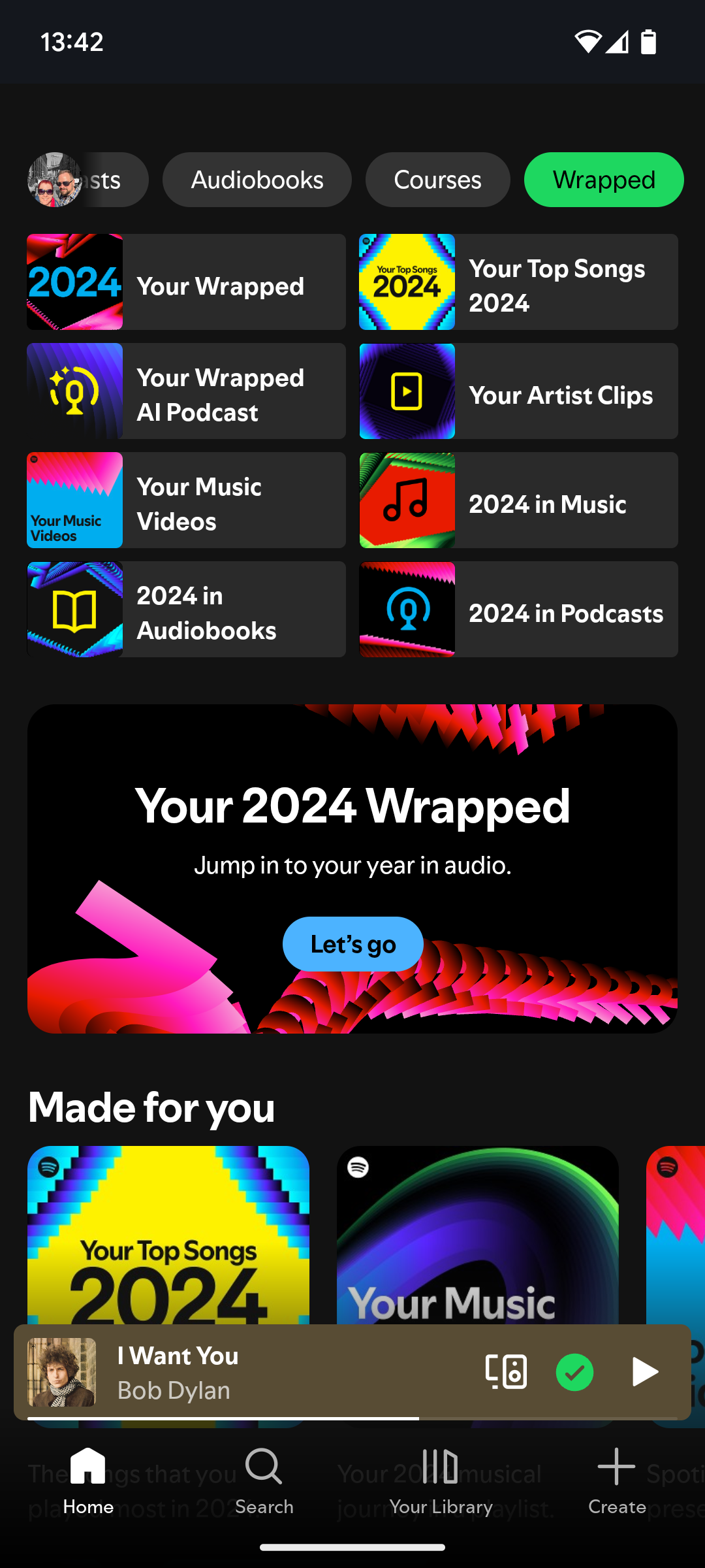 The Spotify Wrapped tab with lots of content to explore