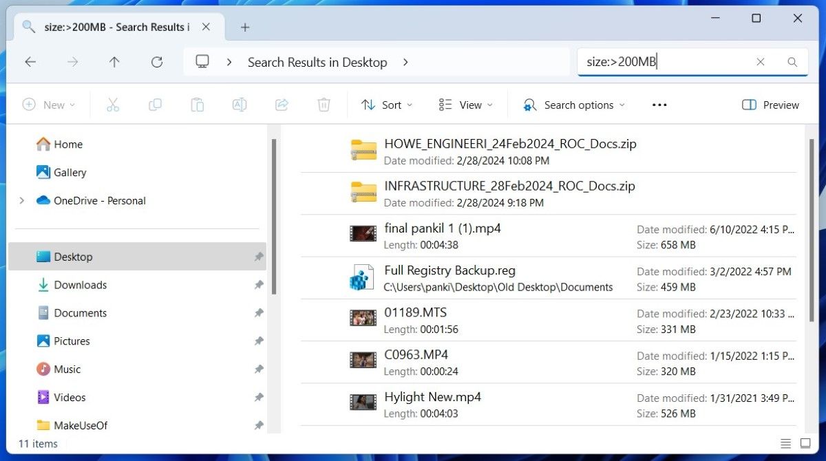 Using Search Filters in File Explorer