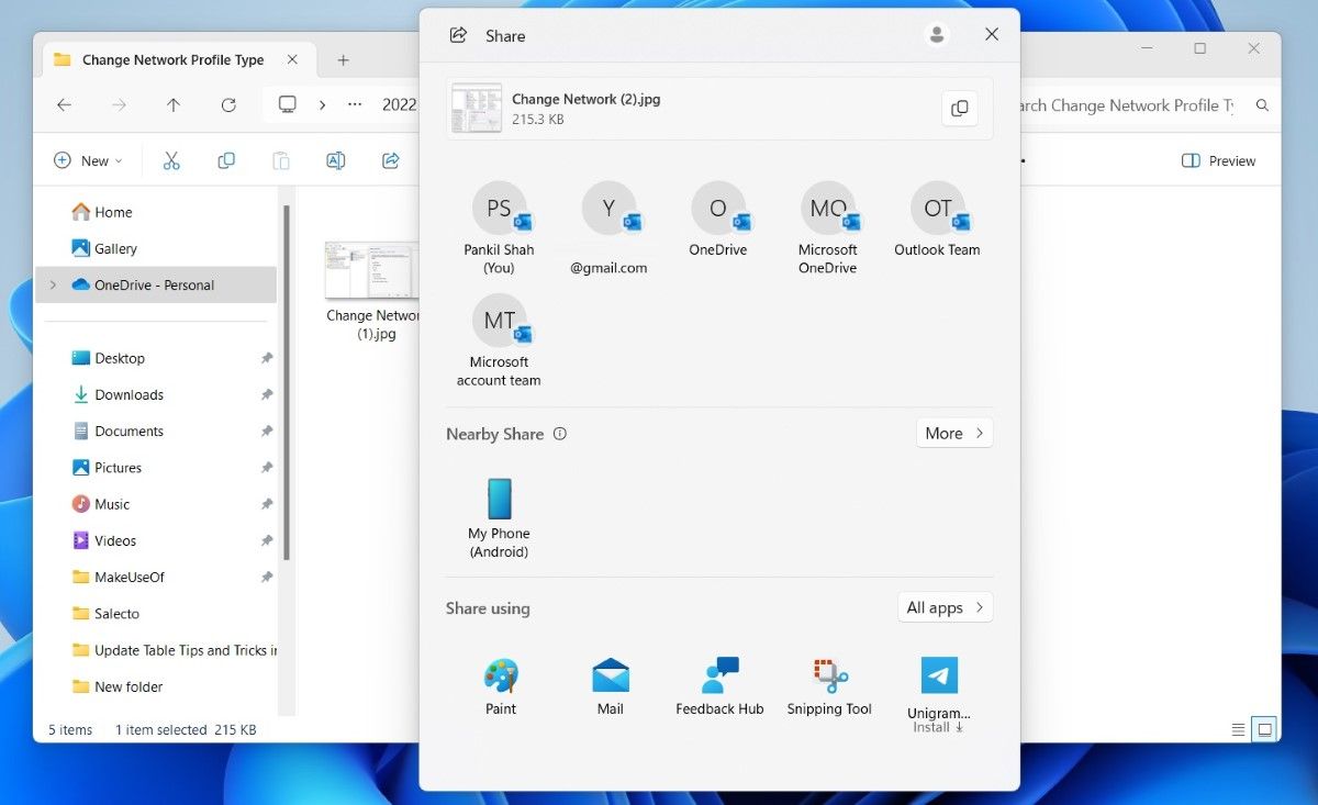 Windows 11 File Explorer Showing Share Menu