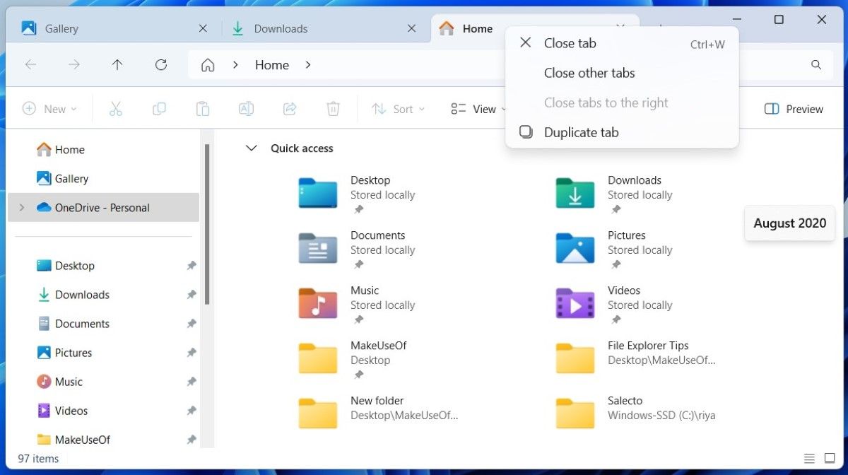 Windows 11 File Explorer Showing Tabs