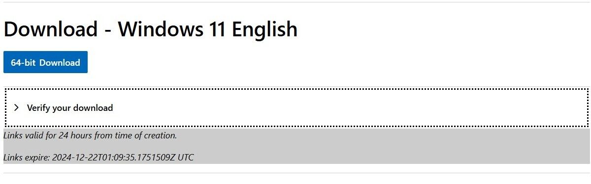windows 11 ISO download button