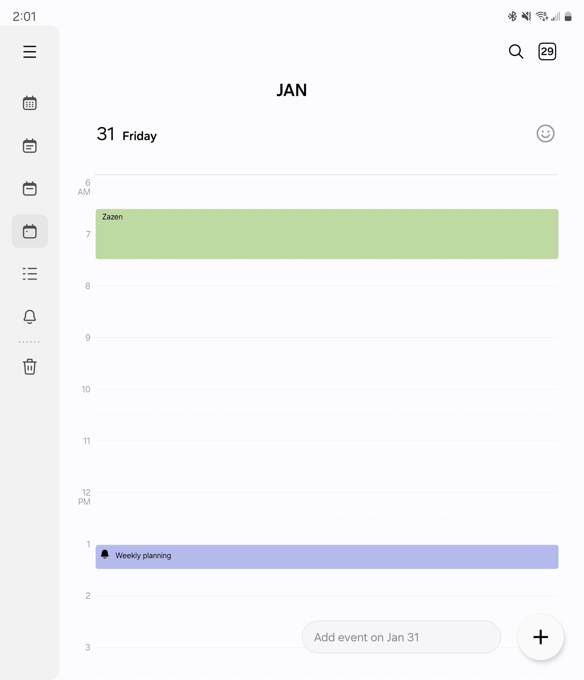 A daily view in Samsung Calendar.