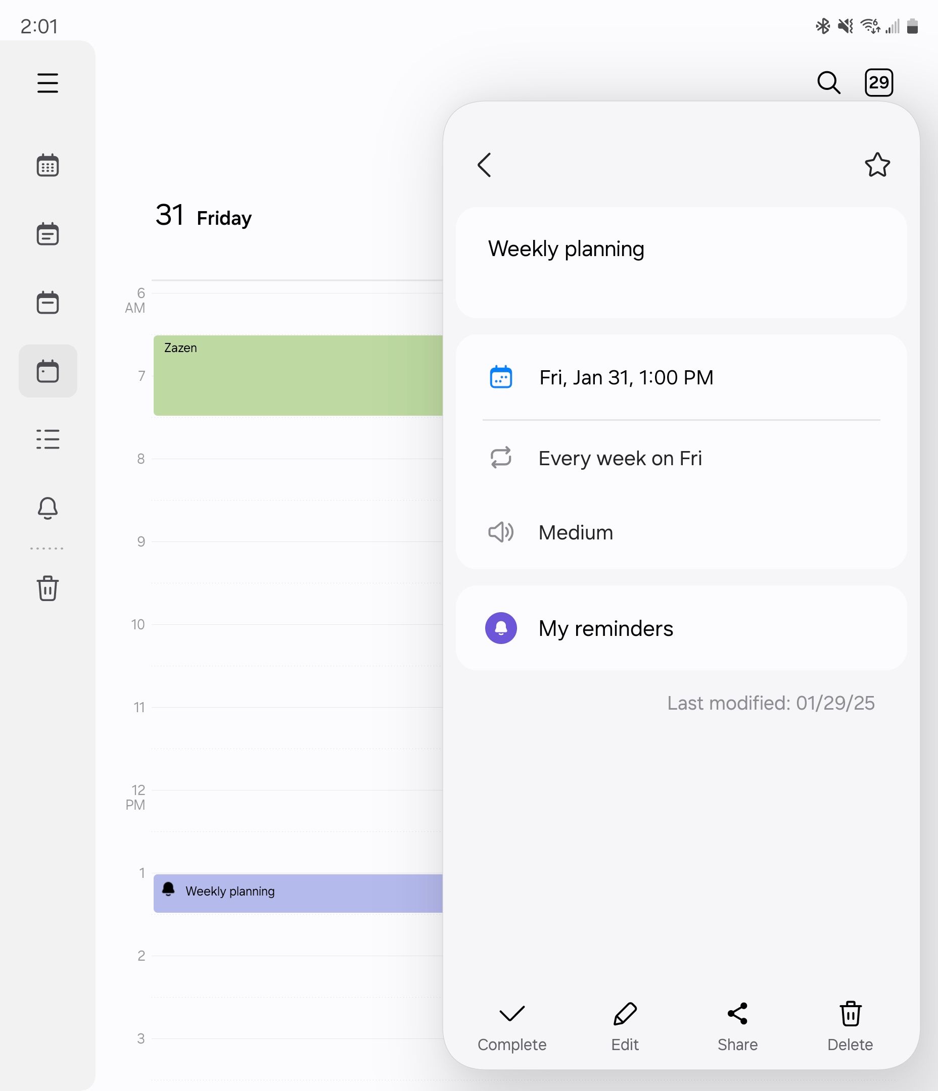 Reminder details in Samsung Calendar.