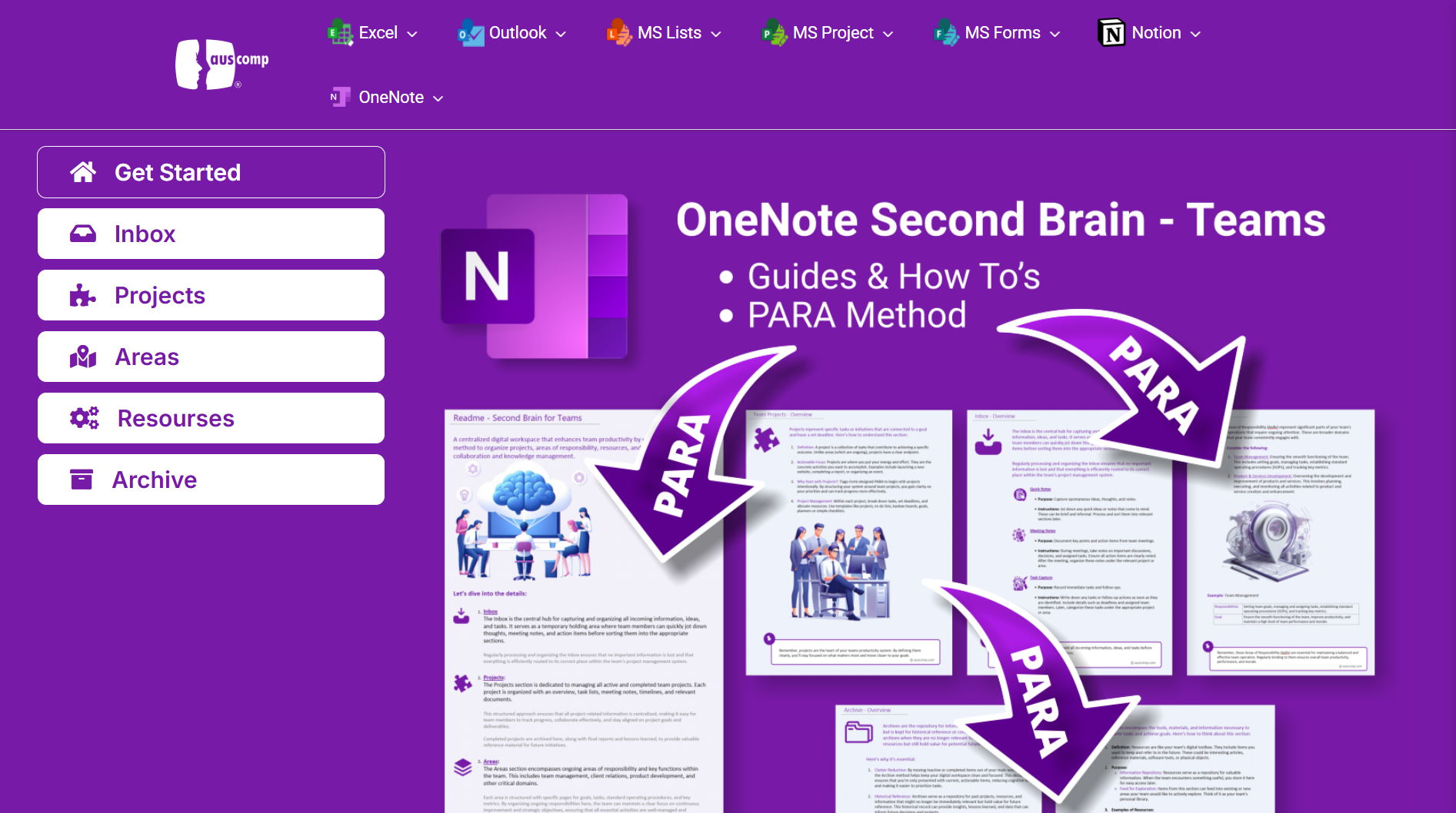 A screenshot of the Auscomp OneNote Second Brain template