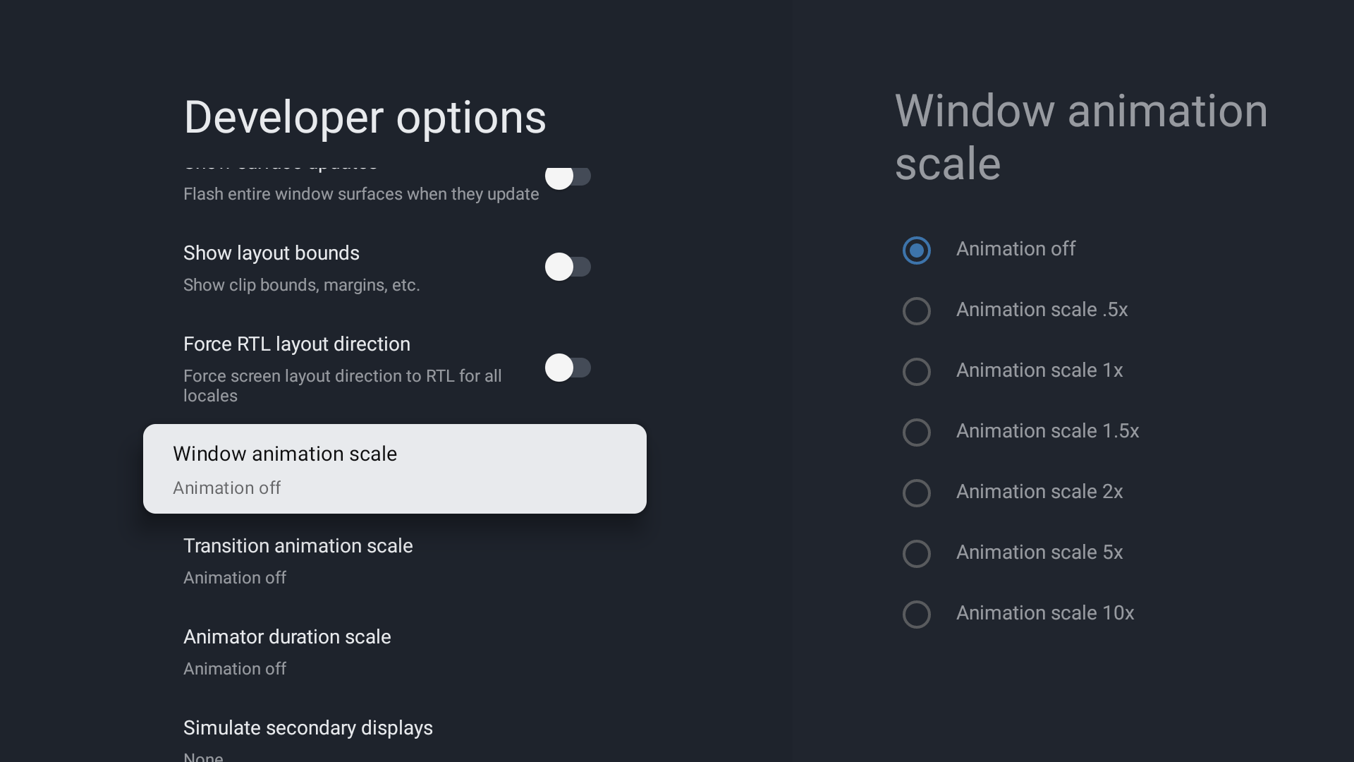 Adjusting animations in Android TV settings