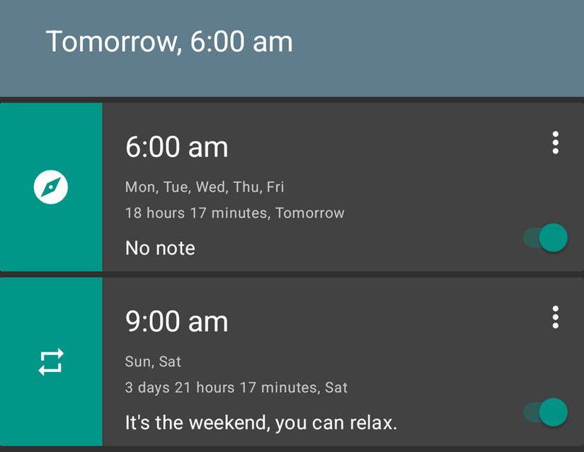 Android Alarm Settings Page