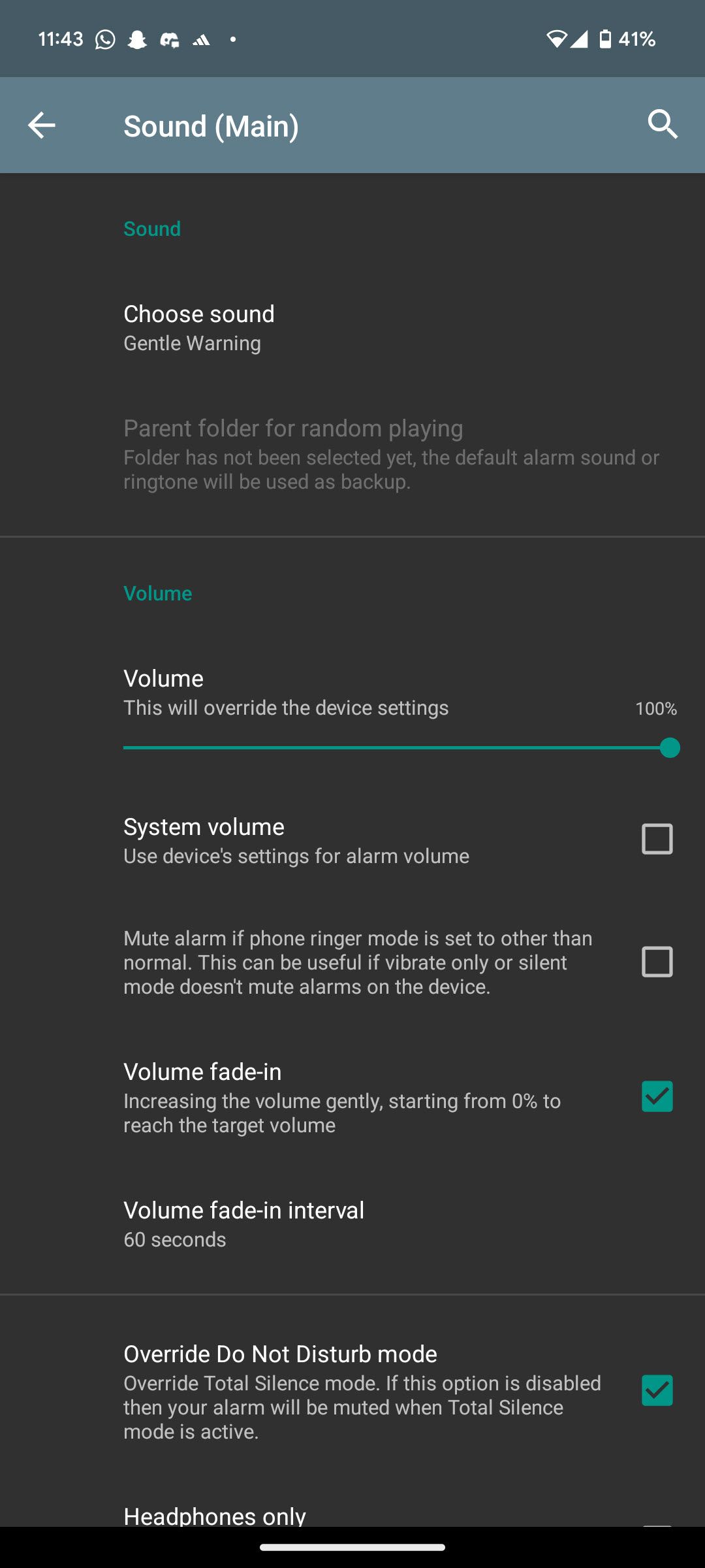 Screenshot showing advanced waking ‌up⁣ features in ⁢AMdroid