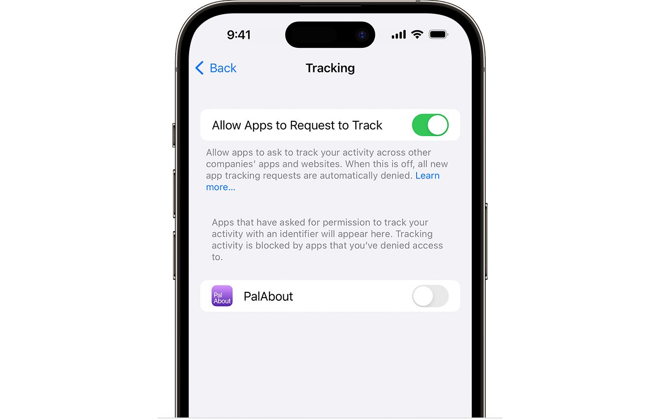 The iPhone app tracking dialog. 