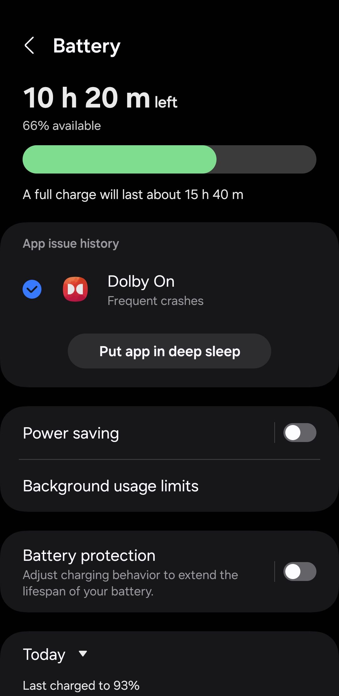 Battery settings menu on Android