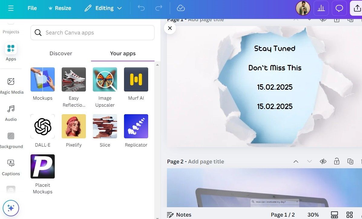 Canva desktop app showing Apps tab