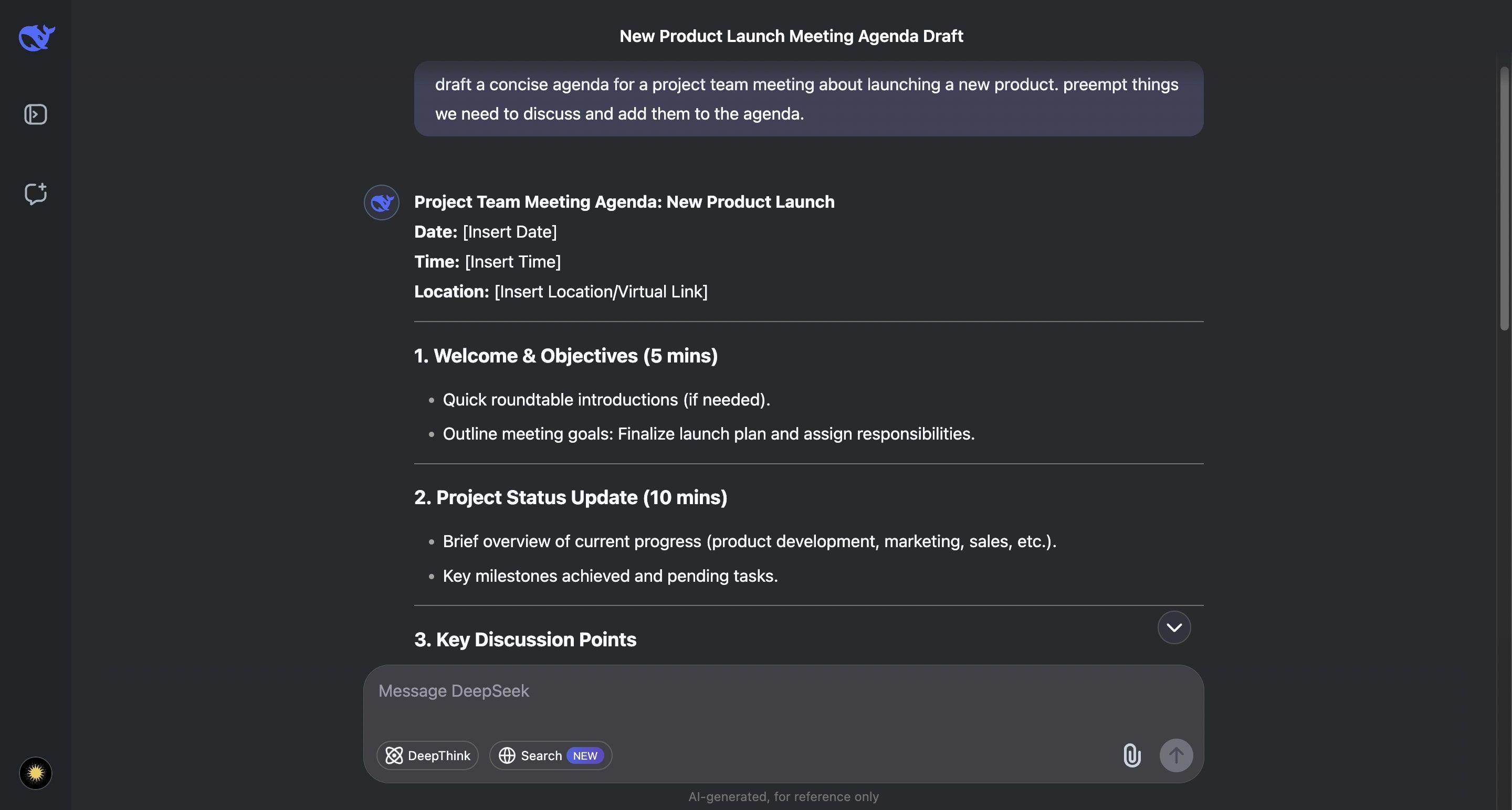 deepseek meeting agenda