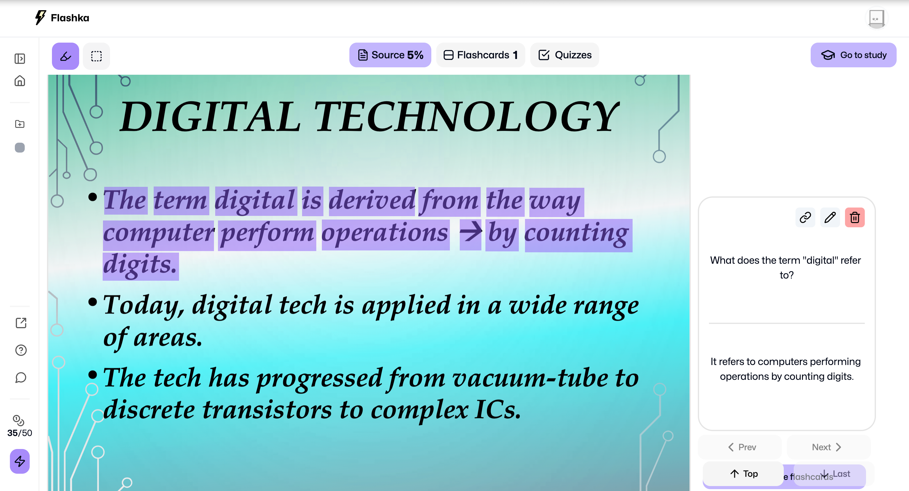 Digital Technology slides in FlashKa interface