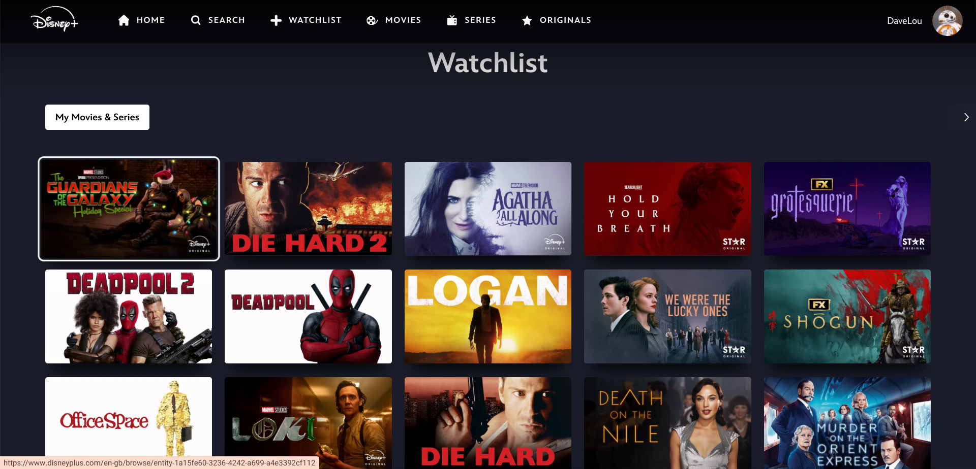 Selecting a show to delete from my Disney+ watchlist