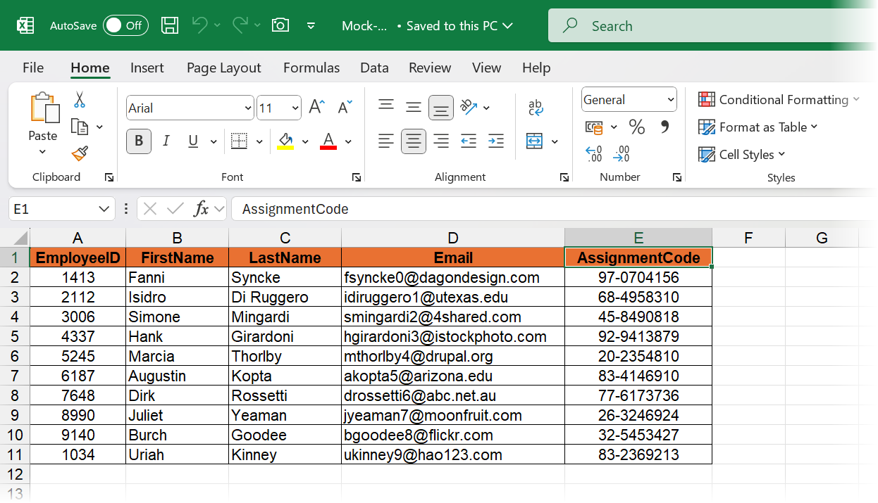 Dados do Excel para Mail-Merge