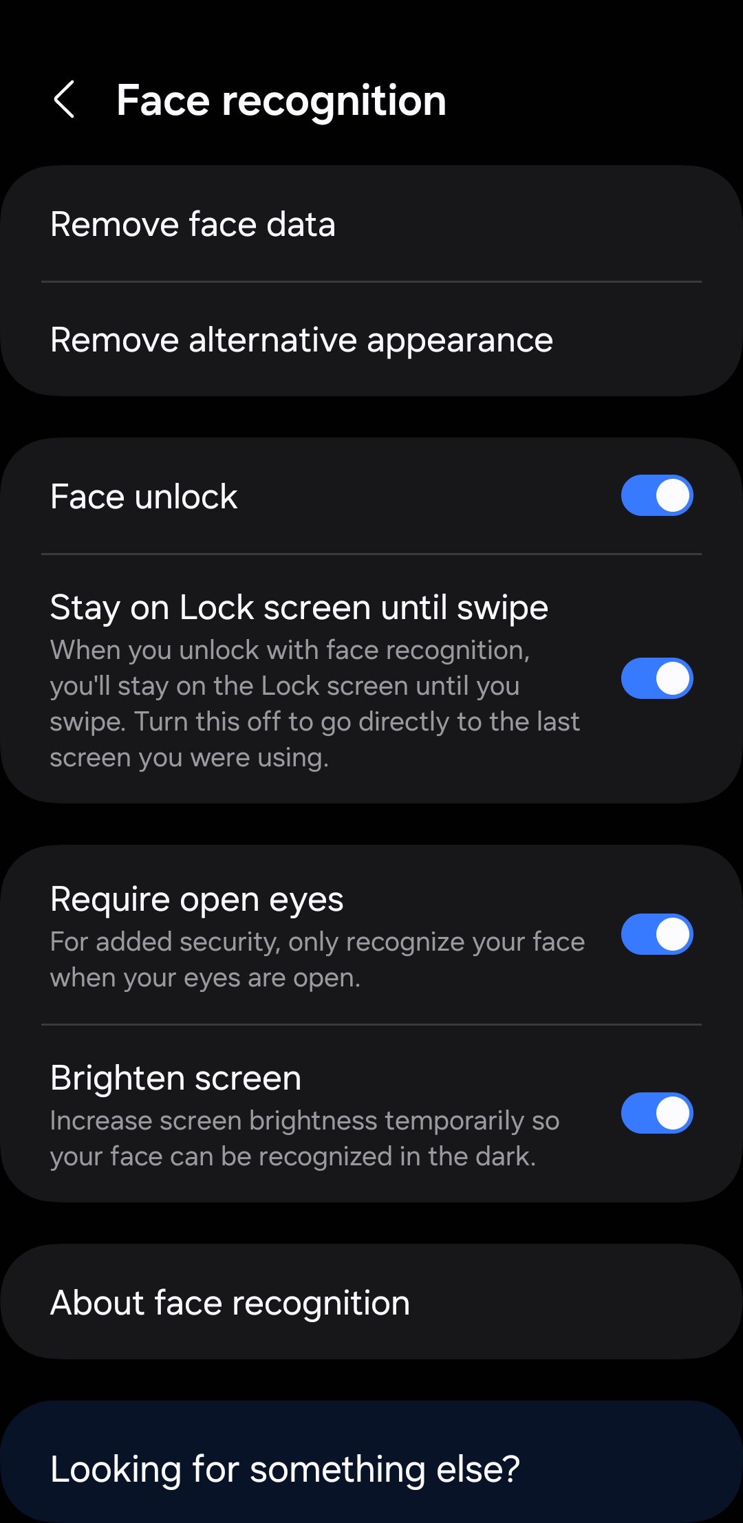 Face recognition settings on Android