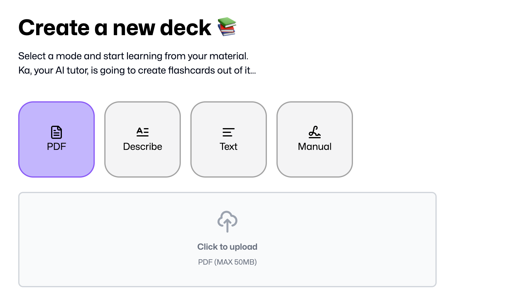 FlashKa's different creating a deck options