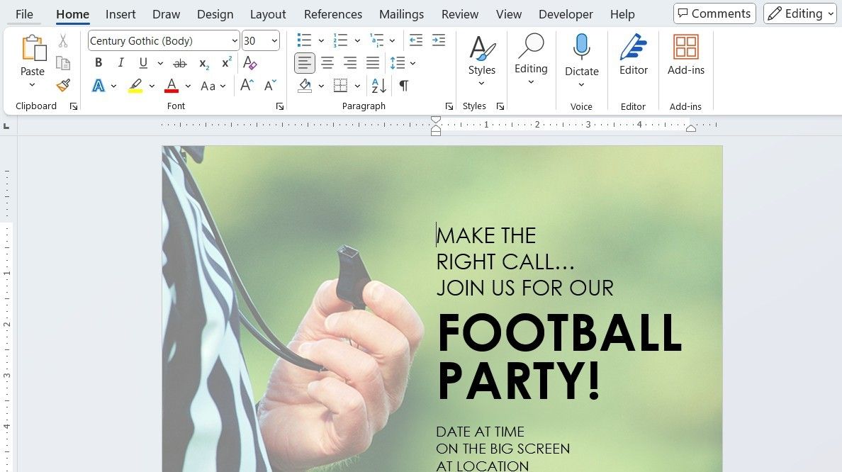 Football party flyer in Microsoft Word