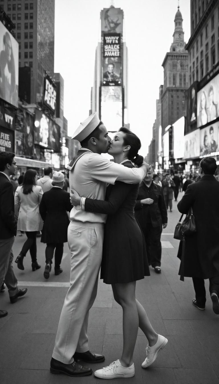 AI-generated image depicting a sailor kissing a nurse in Times Square