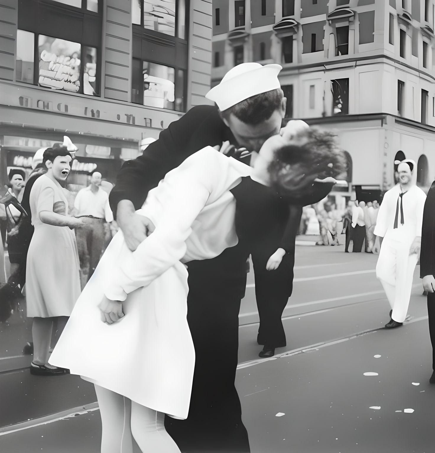 AI-generated image depicting a sailor kissing a nurse in Times Square