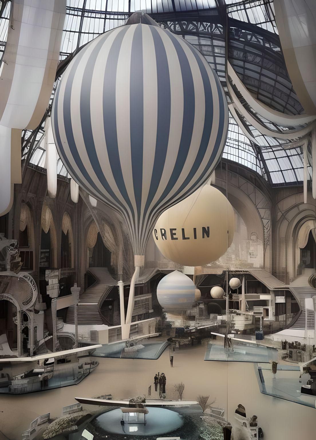 AI-generated image depicting two balloons in an enclosed space in Paris