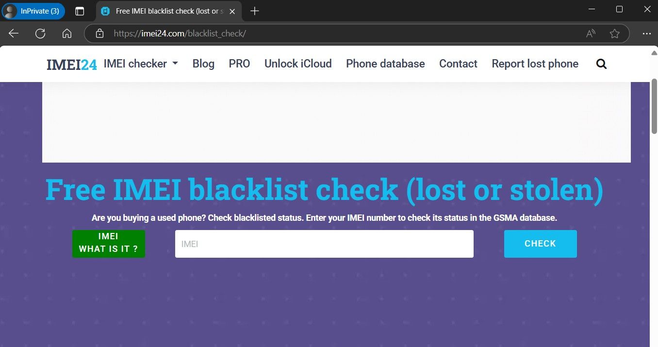 Free IMEI blacklist check website