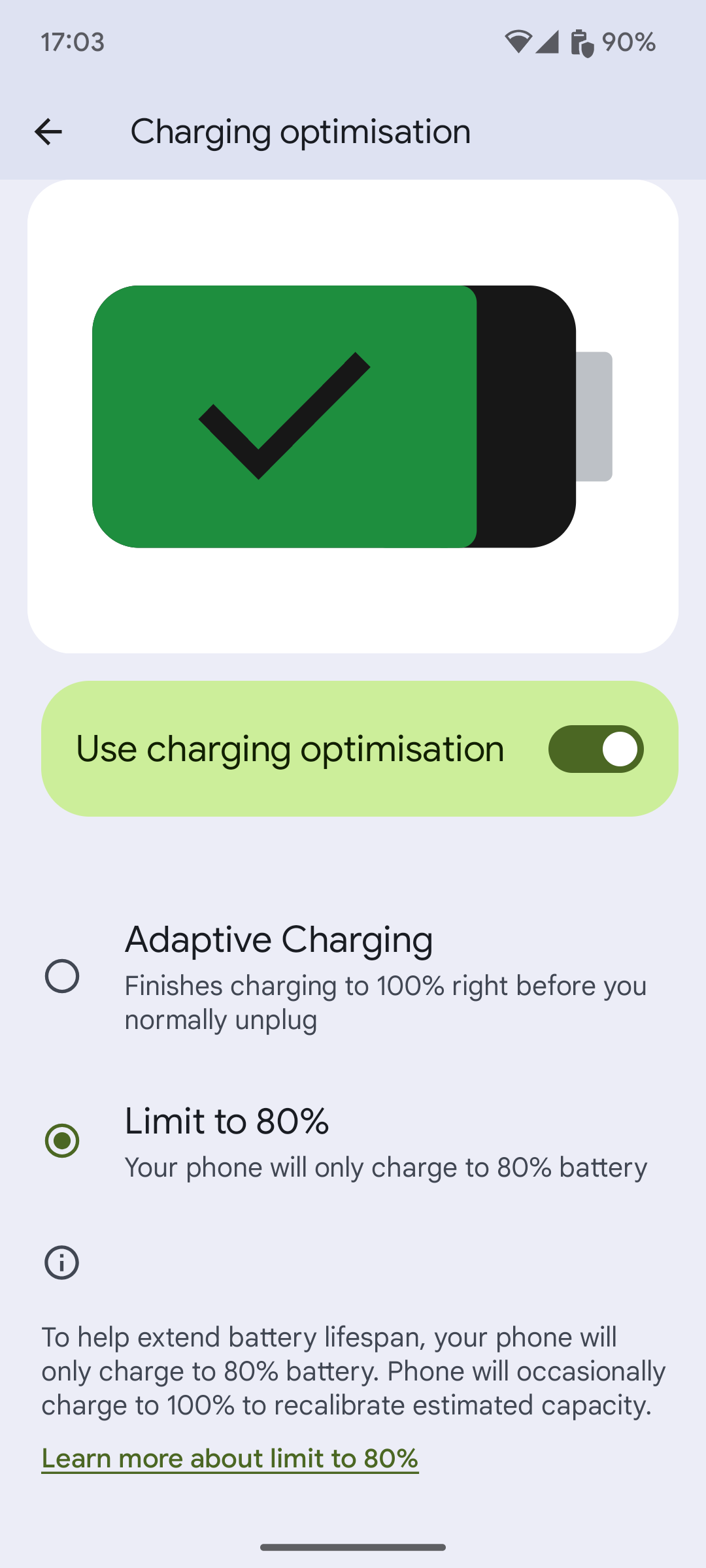 Google Pixel's 80 percent charge limit