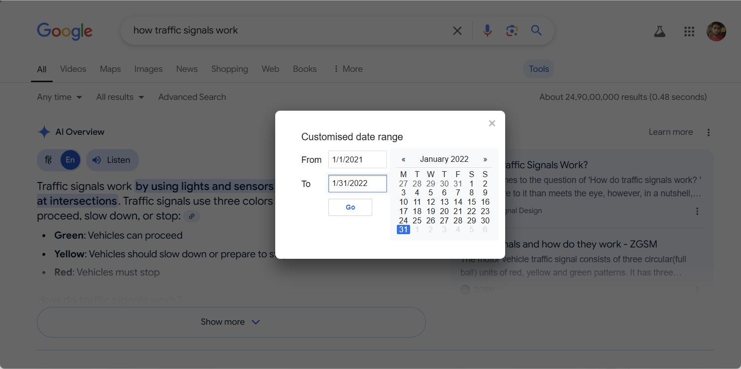 Google's custom date range filter not working