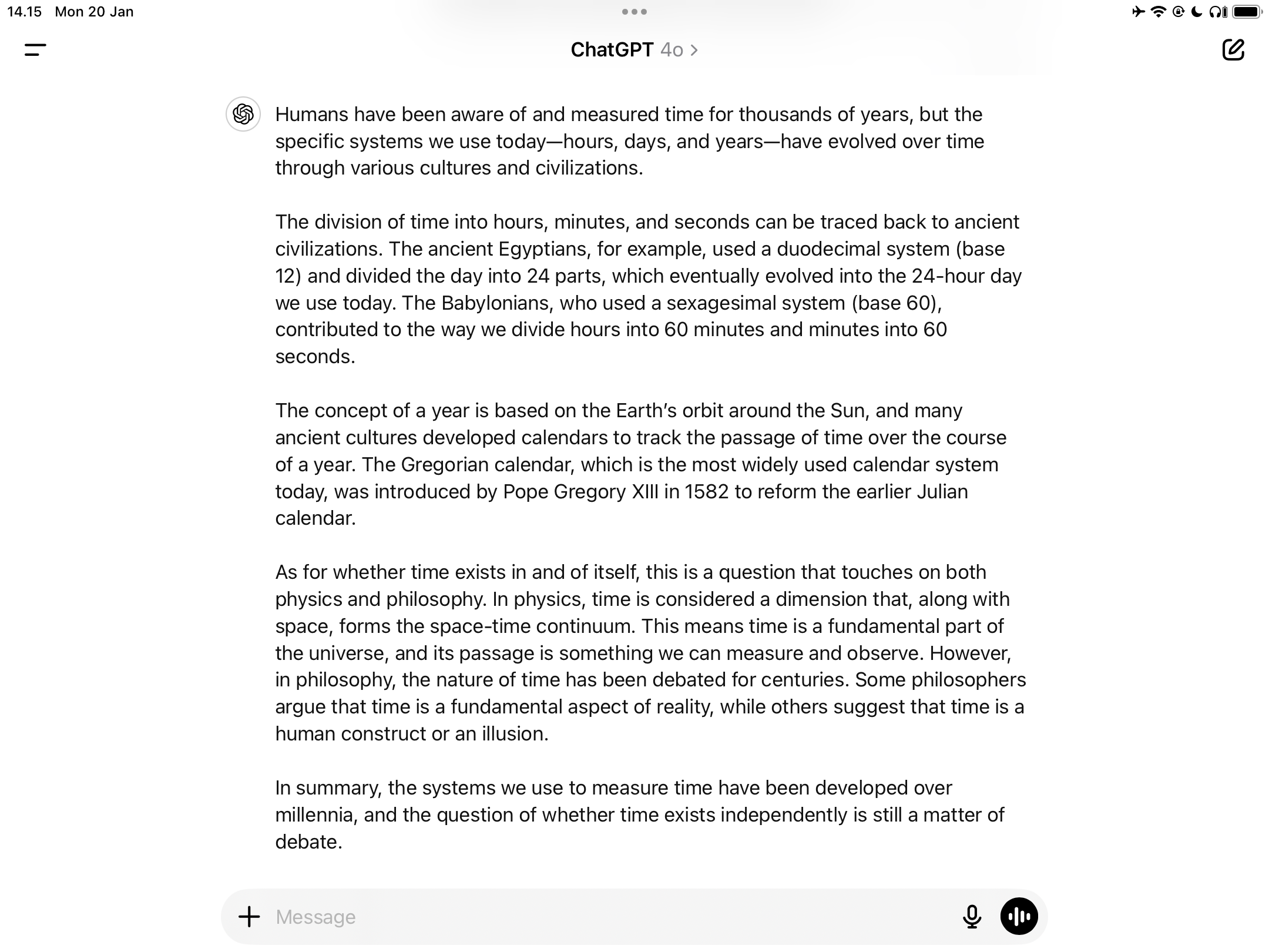 Asking ChatGPT about the concept of time