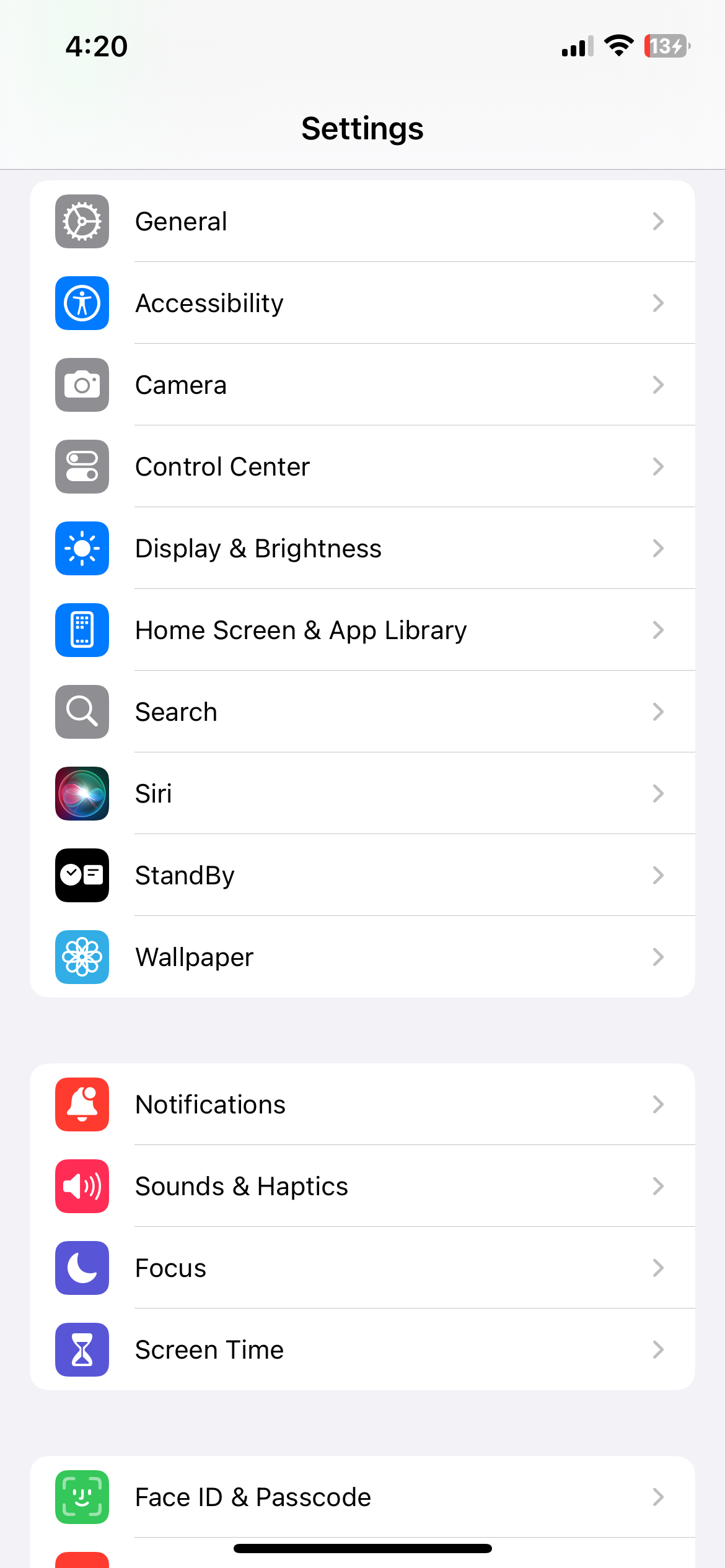 iPhone Settings menu