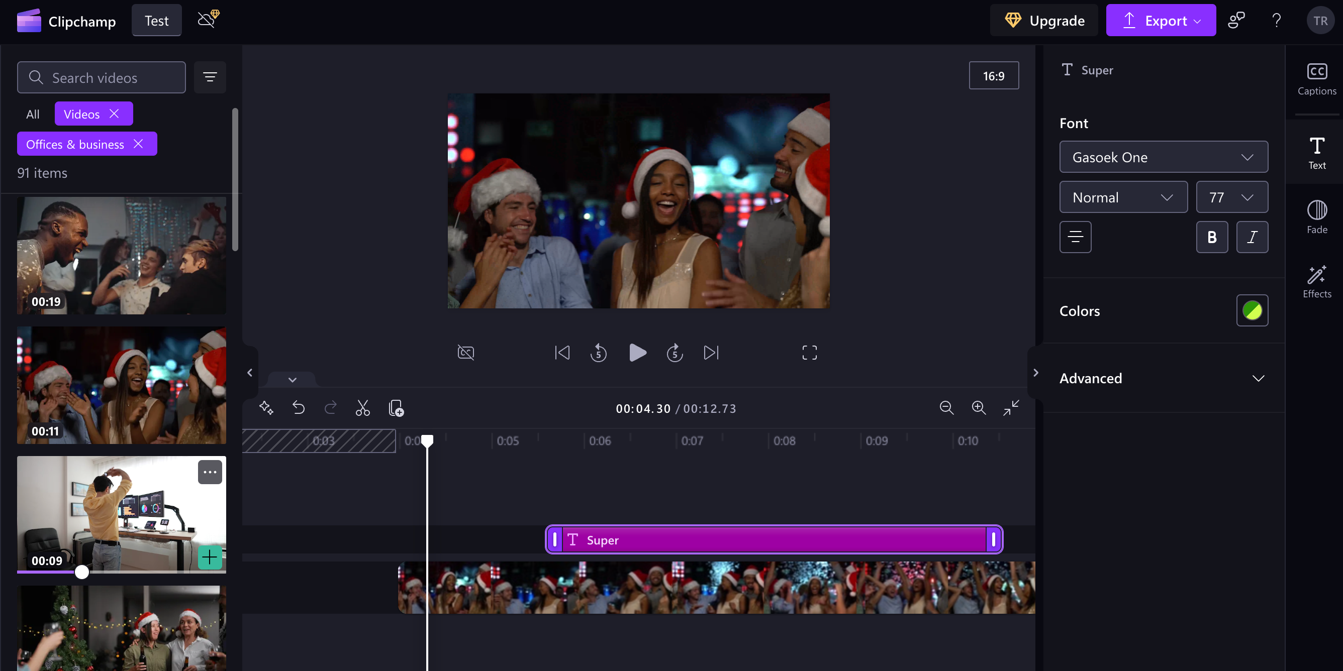 Microsoft Clipchamp window with stock footage video