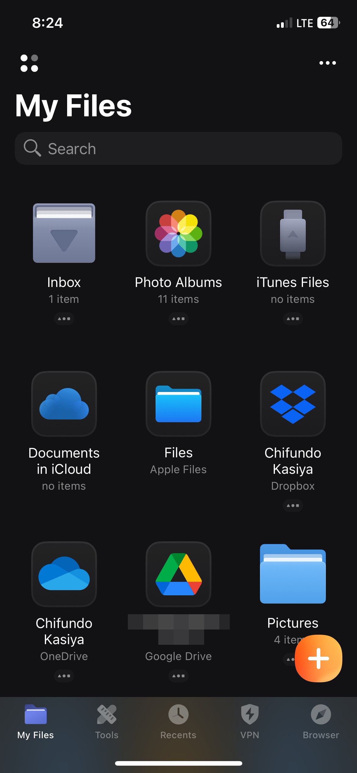 The "My Files" tab in Documents on iPhone.