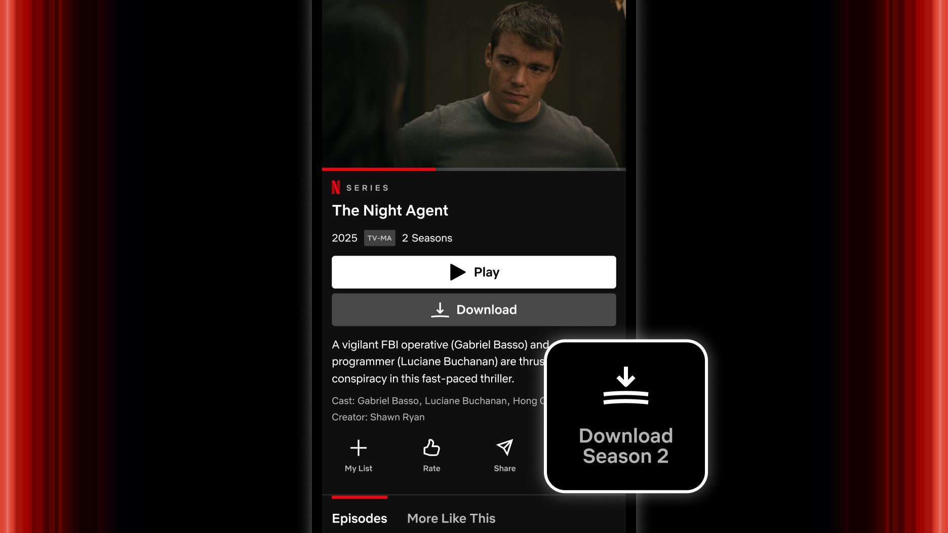 The Netflix Download season UI on an iPhone. 