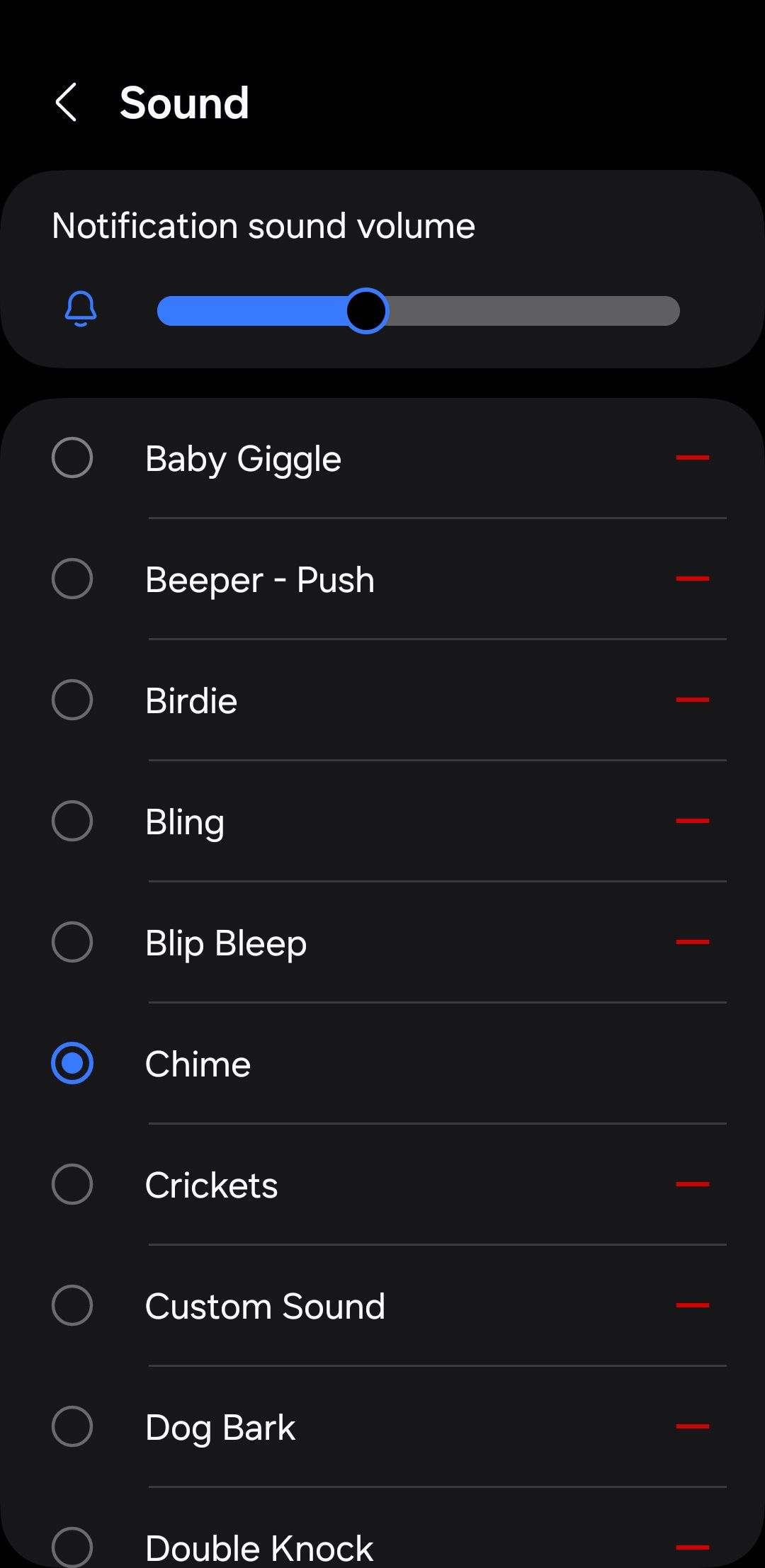 Notification sound menu on Android