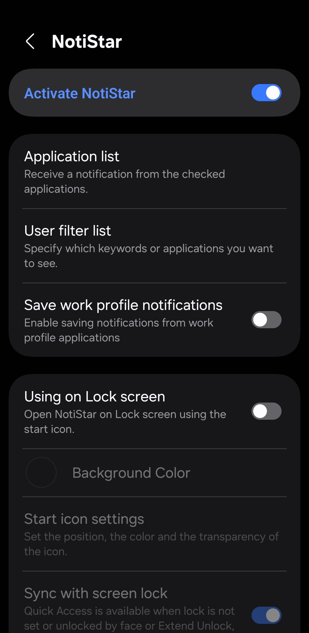 NotiStar module on Samsung phone