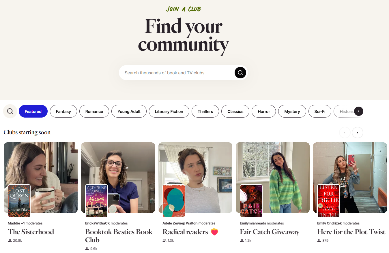 The Fable website for book recommendations