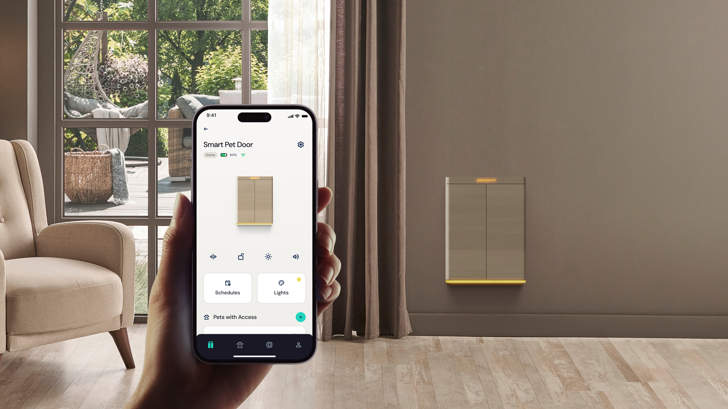 The Pawport smart pet door with open app.