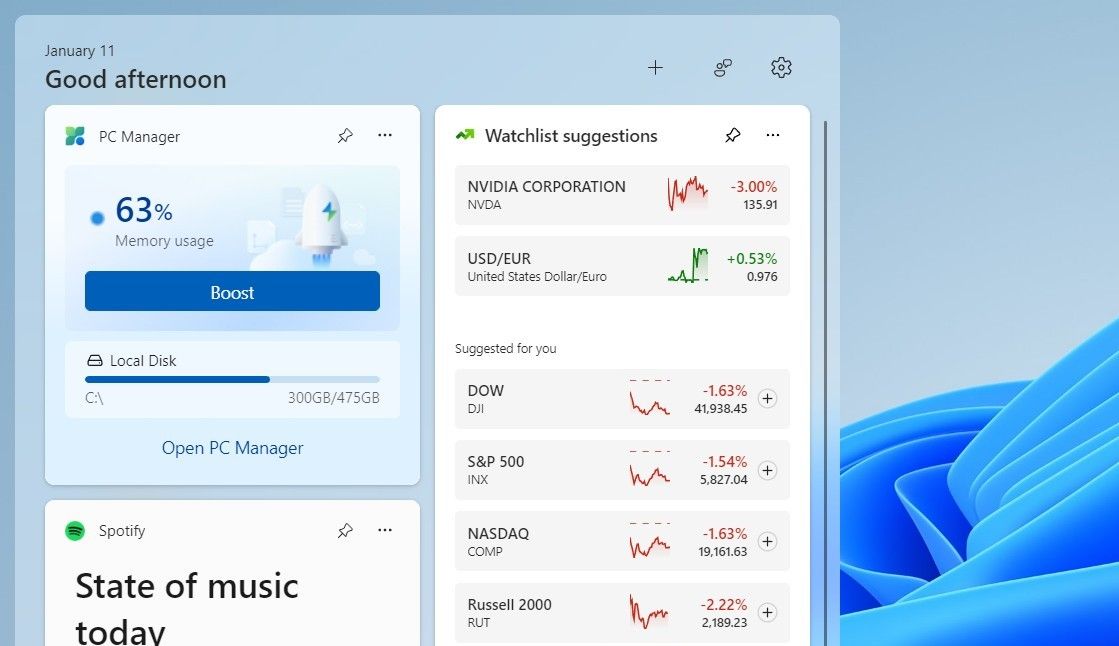 PC Manager in Windows 11 Panel Widgets